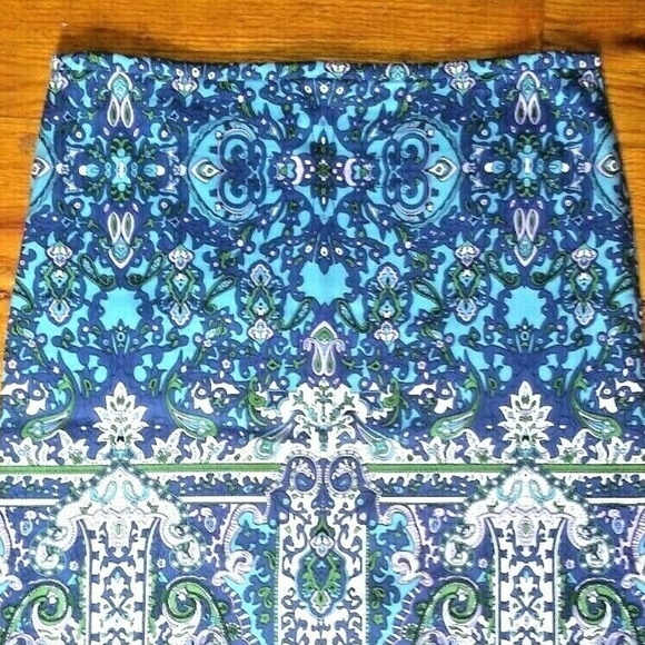 Talbots Pencil Skirt Paisley Print Damask Classic Blue Purple green stretch slit - Picture 5 of 8